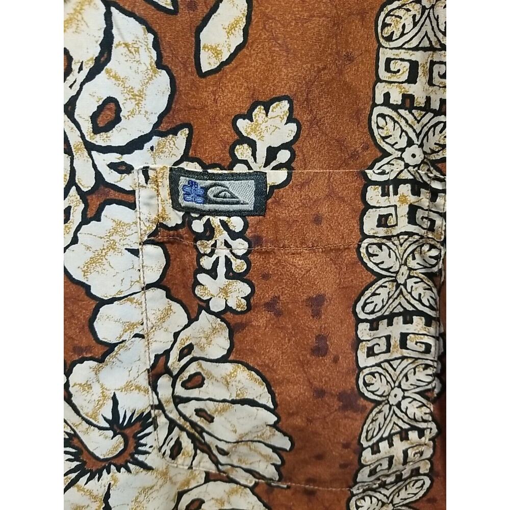 Quicksilver Shirt‎ Men's Large Brown Button Up Short Sleeve Hawaiian Island Vtg - Picture 5 of 9